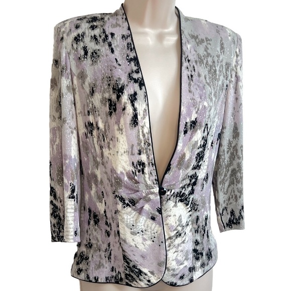 Alex Evenings Petite Vintage Satin Trim 3/4 Sleeve Stretch Blazer Jacket Multi - Picture 2 of 10